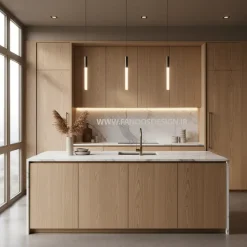 کابینت آشپزخانه بلوط مدرن | بافت طبیعی و طراحی مینیمال - فانوس دیزاین