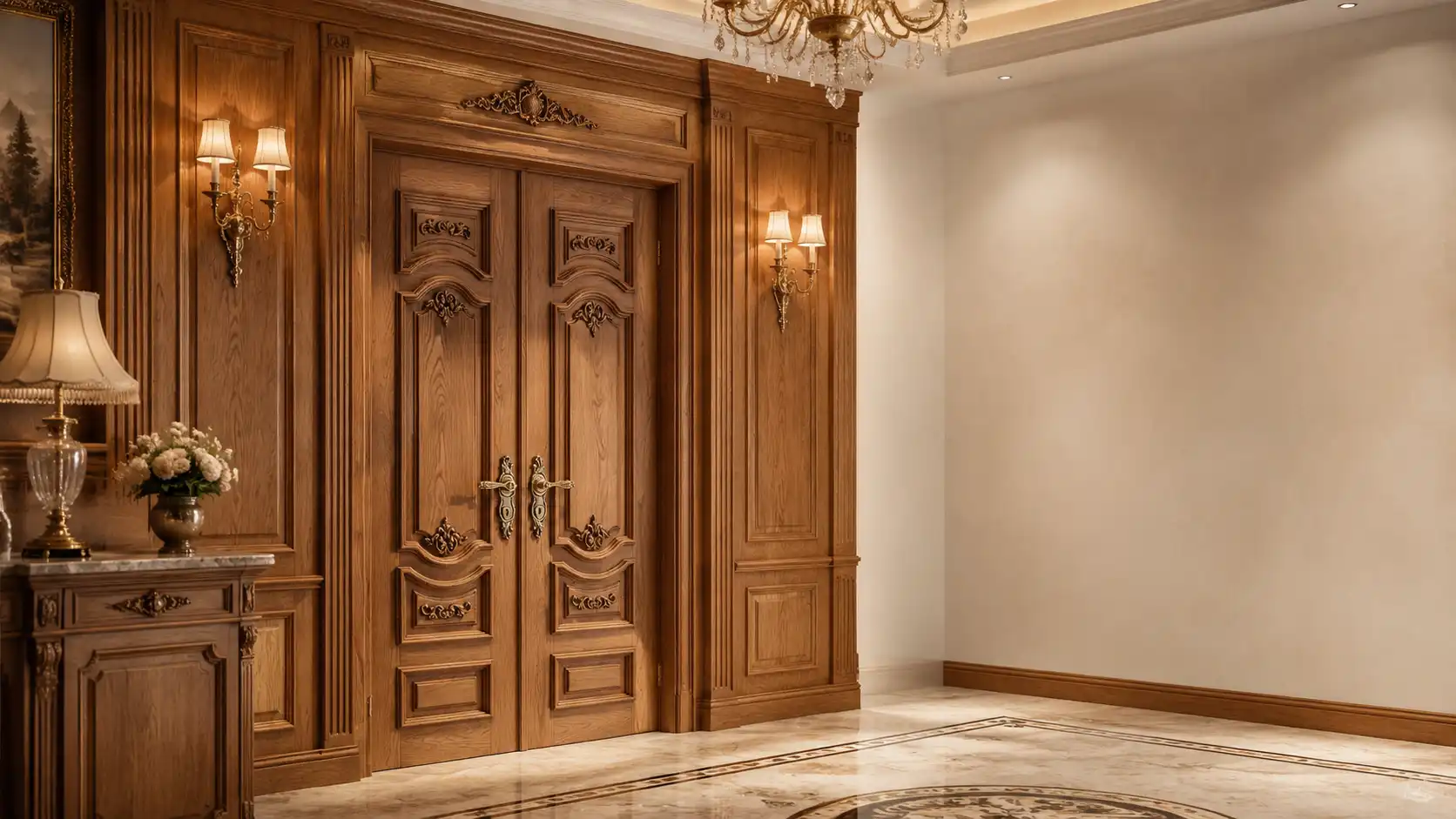 درب کلاسیک چوب بلوط با بافت طبیعی و طراحی اصیل