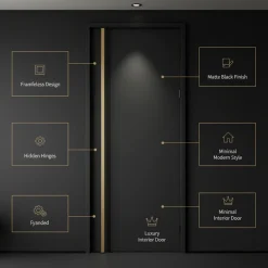 luxury matte black frameless door 1 | فانوس دیزاین تولید کننده انواع درب اتاق ، ضد سرقت، درب ورودی و ضد آل