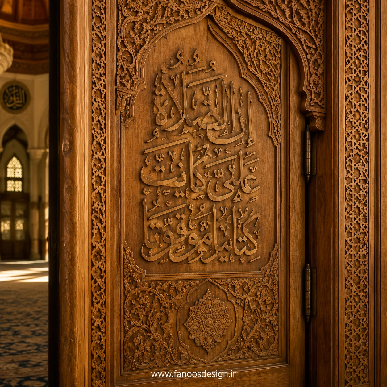 کتیبه‌نویسی و حکاکی آیات قرآن بر روی درب مسجد