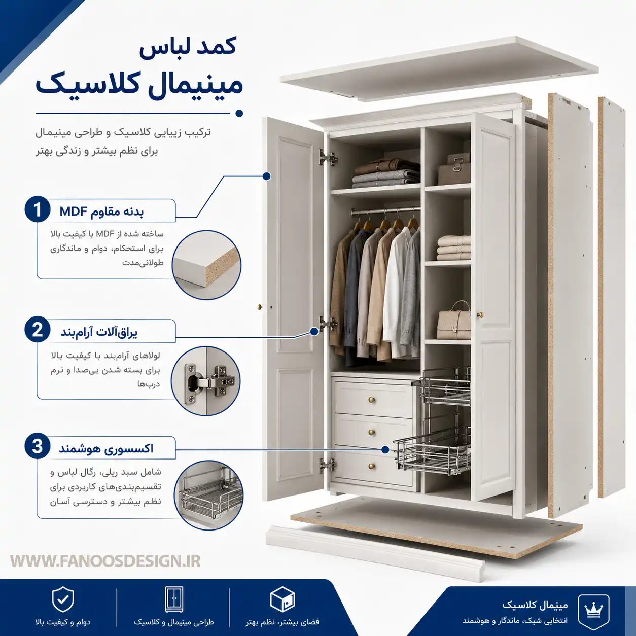 کمد دیواری مینیمال کلاسیک کد 30539 3 کمد دیواری مینیمال کلاسیک کد 30539