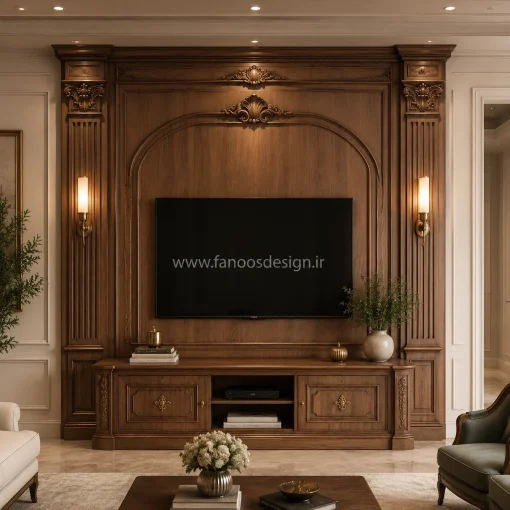 پنل TV Wall چوبی دکوراتیو | دیوار تلویزیون مدرن و نئوکلاسیک