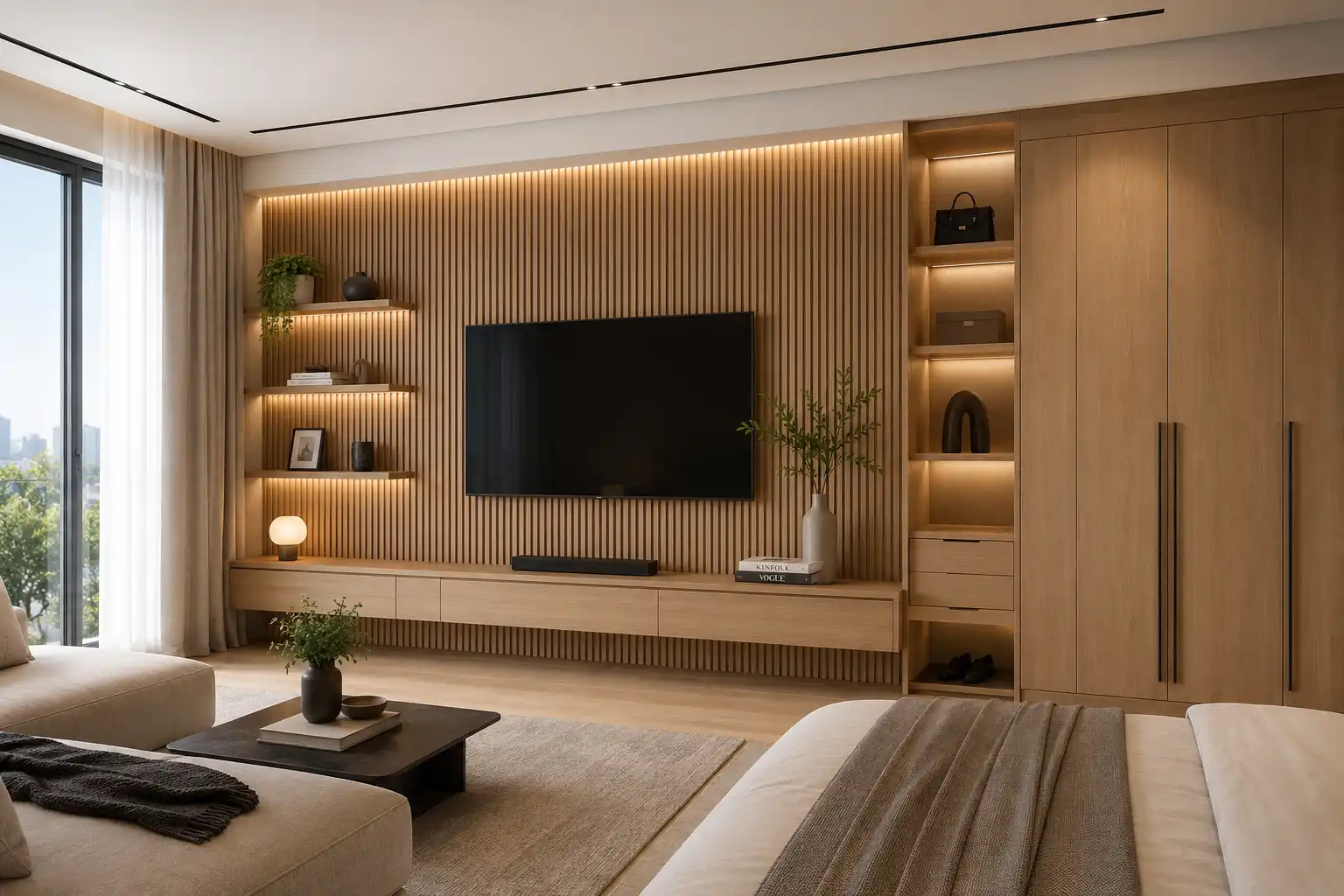 ایده‌های خلاقانه TV Wall و کمد دیواری با بلوط؛ ترندهای ۲۰۲۶