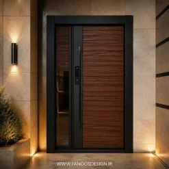 درب ضد سرقت ترموود یک‌ونیم‌لنگه لوکس با شیشه دکوراتیو کد 30366
