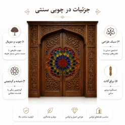 درب چوبی هلالی لوکس مدل 05 با طراحی خاص و قاب‌بندی کلاسیک