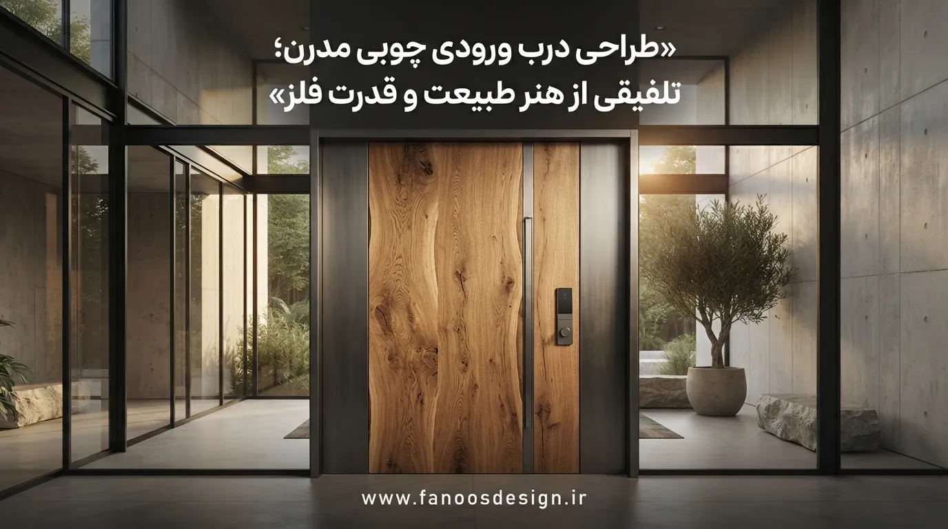 طراحی درب ورودی چوبی مدرن؛ تلفیقی از هنر طبیعت و قدرت فلز 2 طراحی درب ورودی چوبی مدرن؛ تلفیقی از هنر طبیعت و قدرت فلز