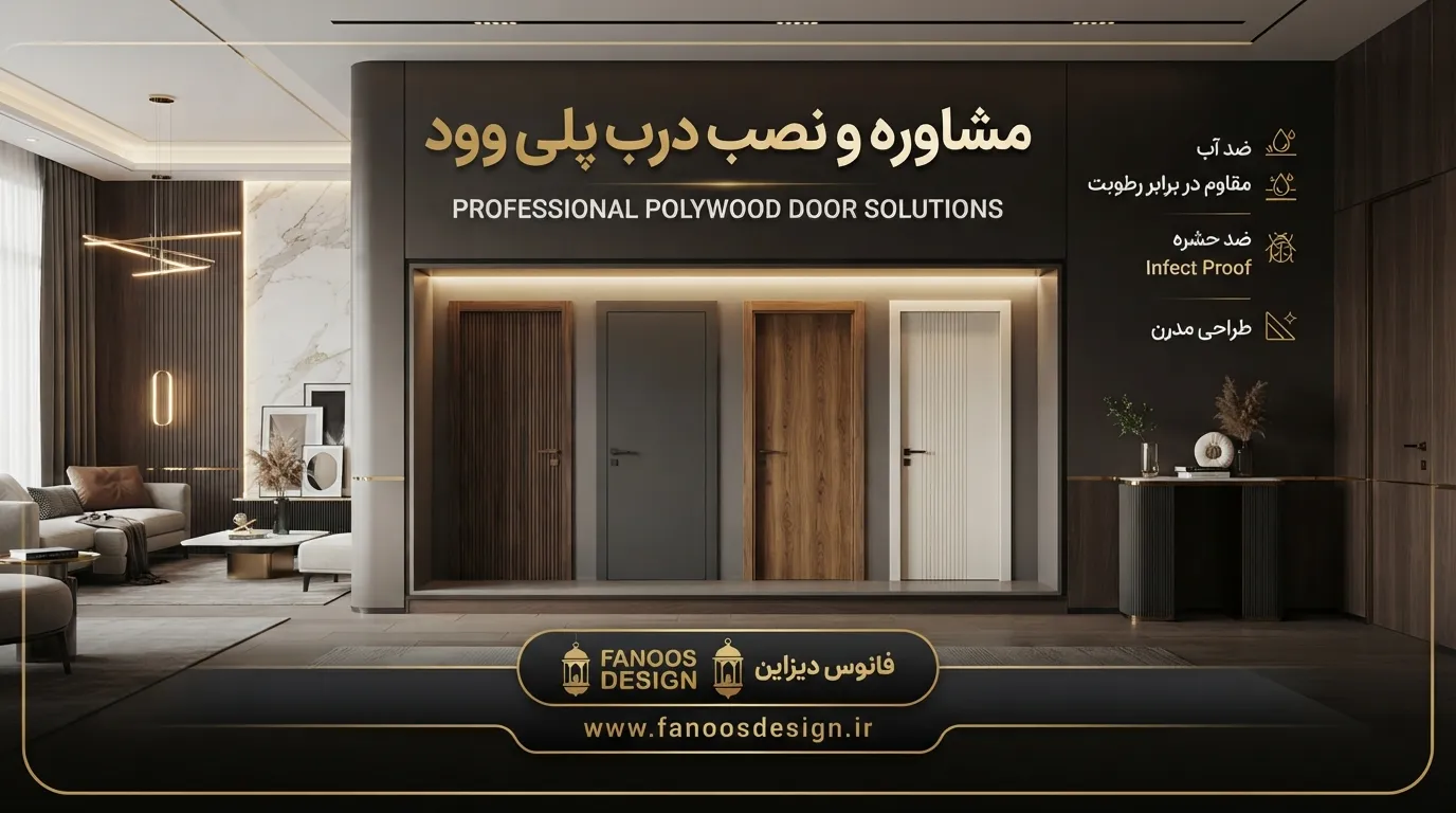 از مشاوره تا نصب؛ همراهی کامل فانوس دیزاین در خرید درب پلی وود 2 مشاوره و نصب و خرید درب پلی وود